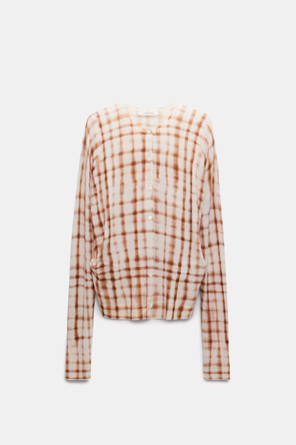 DELICATE STATEMENTS cardigan check Dorothee Schumacher Cardigan mit Allover Karo-Print brown and rose check