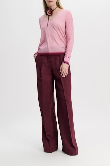 Dorothee Schumacher V-neck pullover with gradient color print hem pink mix