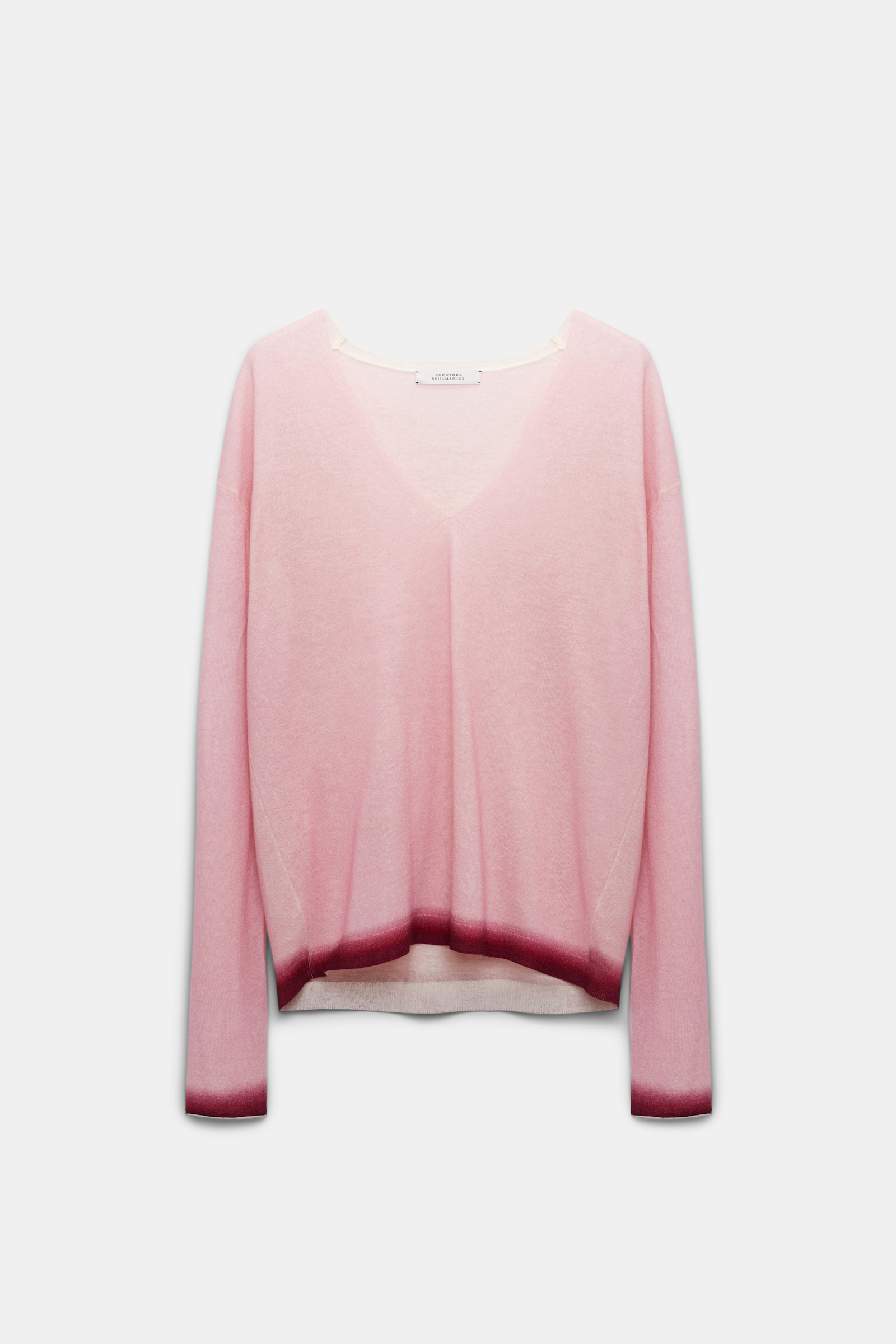 Dorothee Schumacher V-neck pullover with gradient color print hem pink mix