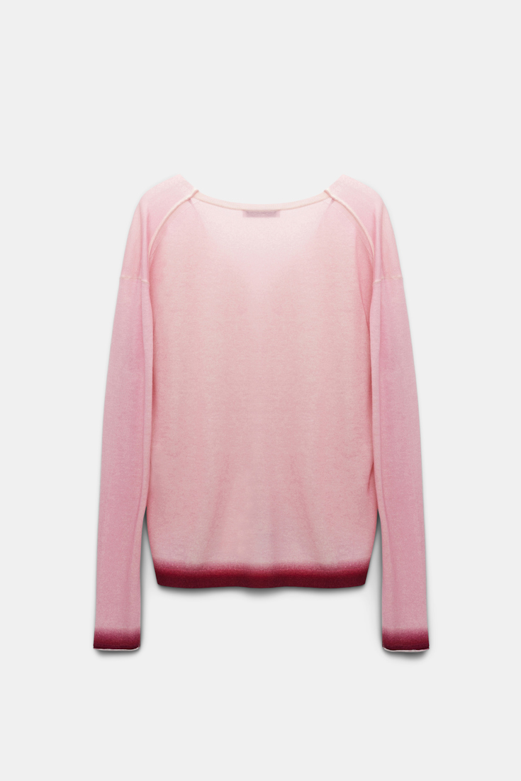 Dorothee Schumacher V-neck pullover with gradient color print hem pink mix