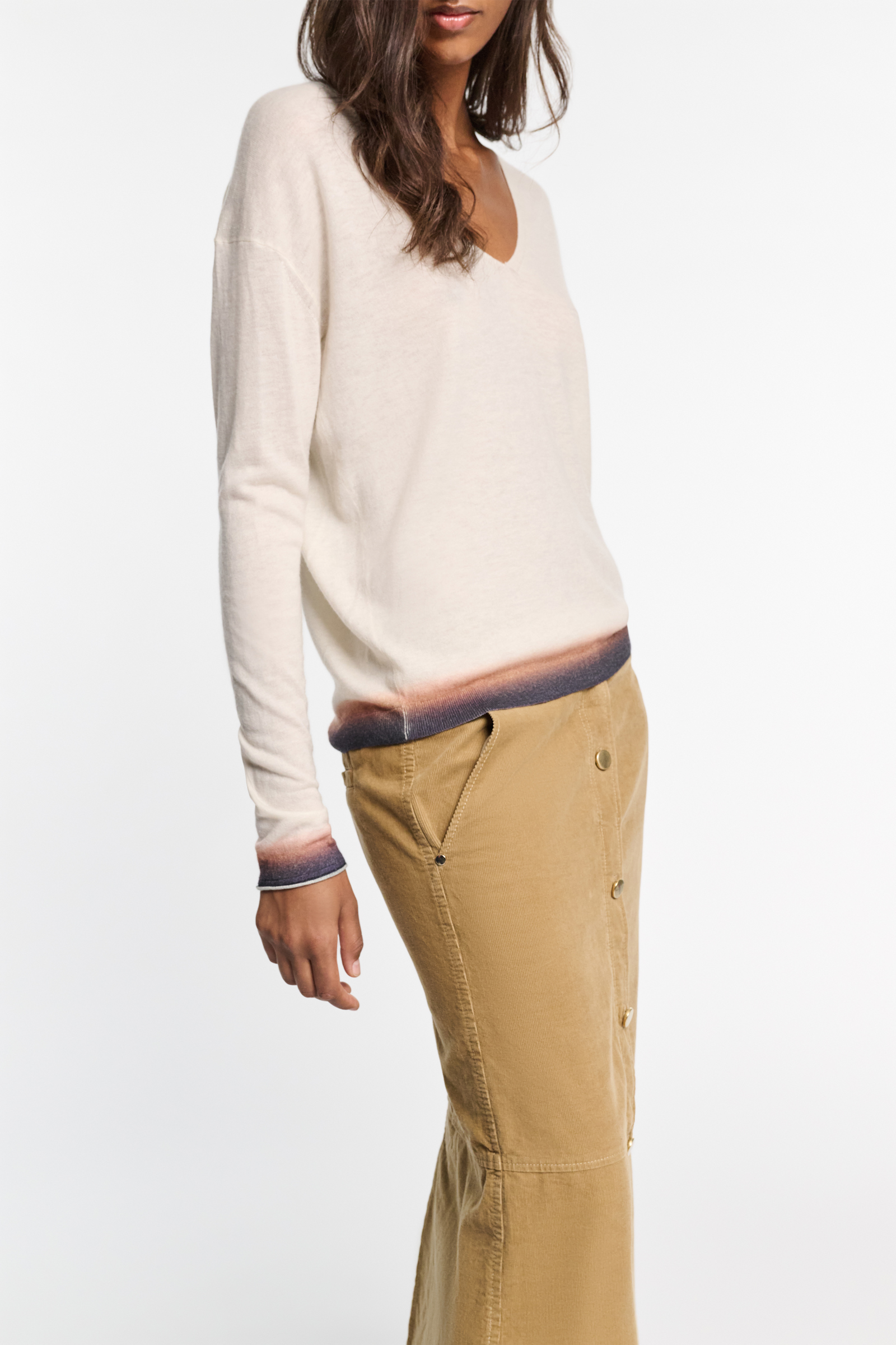 Dorothee Schumacher V-neck pullover with gradient color print hem brown mix