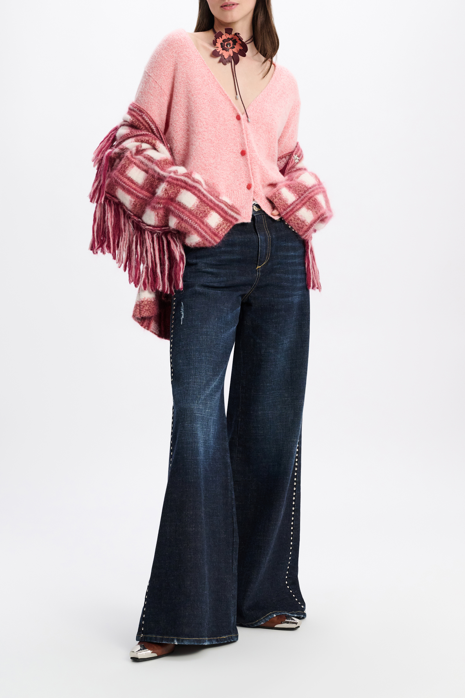 Dorothee Schumacher Cashmere blend V-neck cardigan pink and white melange