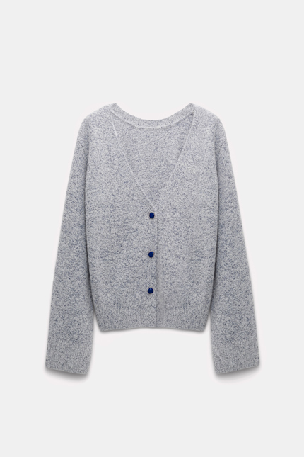 LUXURY DELIGHT cardigan Dorothee Schumacher Cashmere blend V-neck cardigan blue and white melange