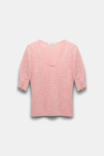Dorothee Schumacher Cashmere blend short sleeve knit top pink and white melange