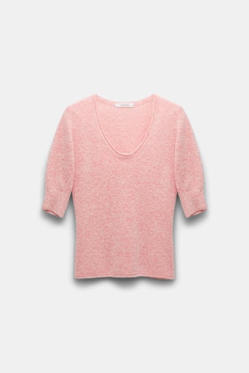 Dorothee Schumacher Cashmere blend short sleeve knit top pink and white melange