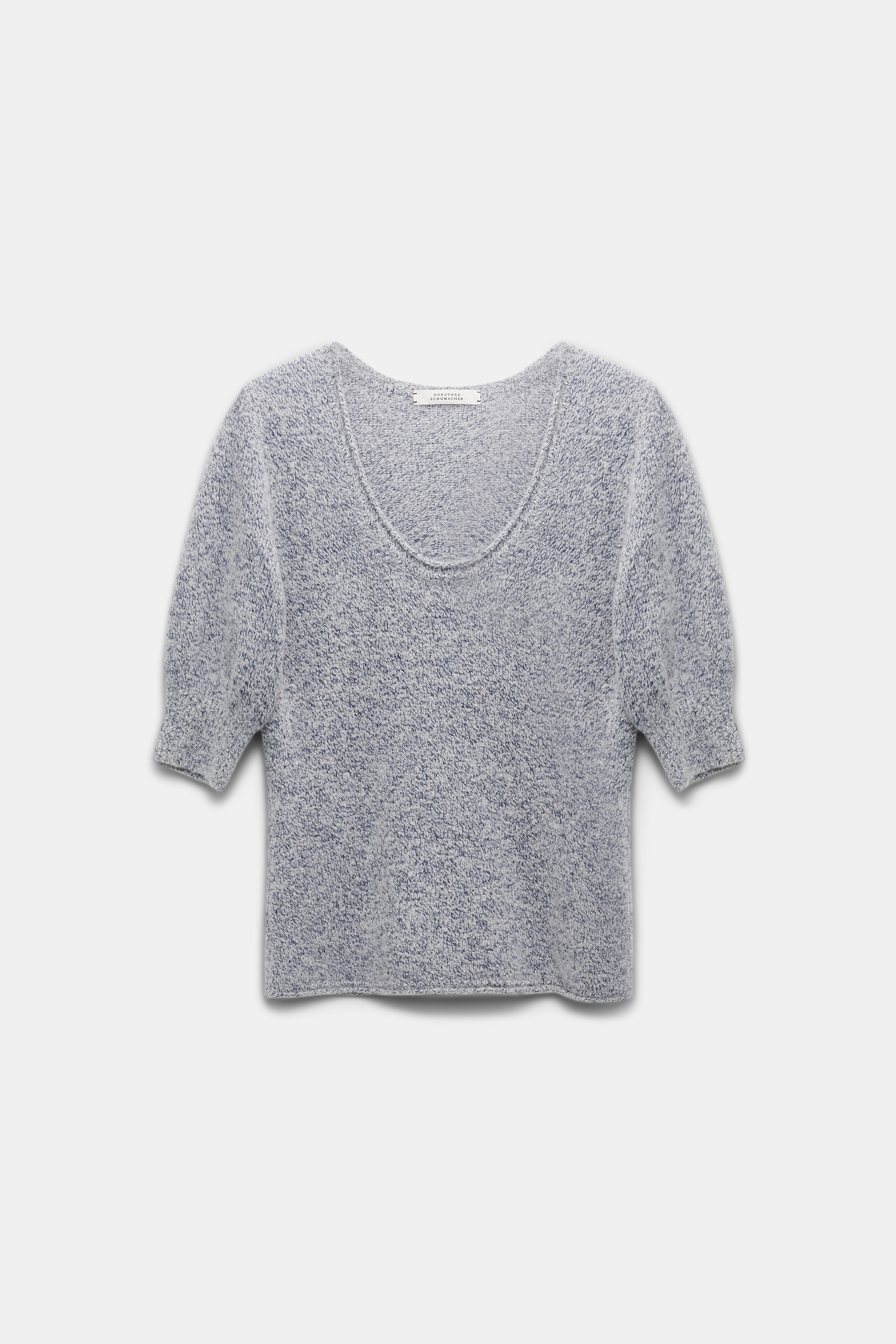 Dorothee Schumacher Cashmere blend short sleeve knit top blue and white melange