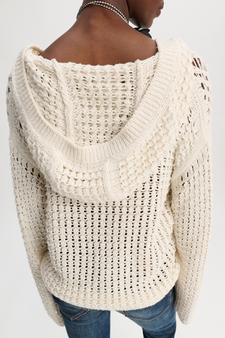 Dorothee Schumacher Cotton blend textured knit hoodie with laced front orchid white
