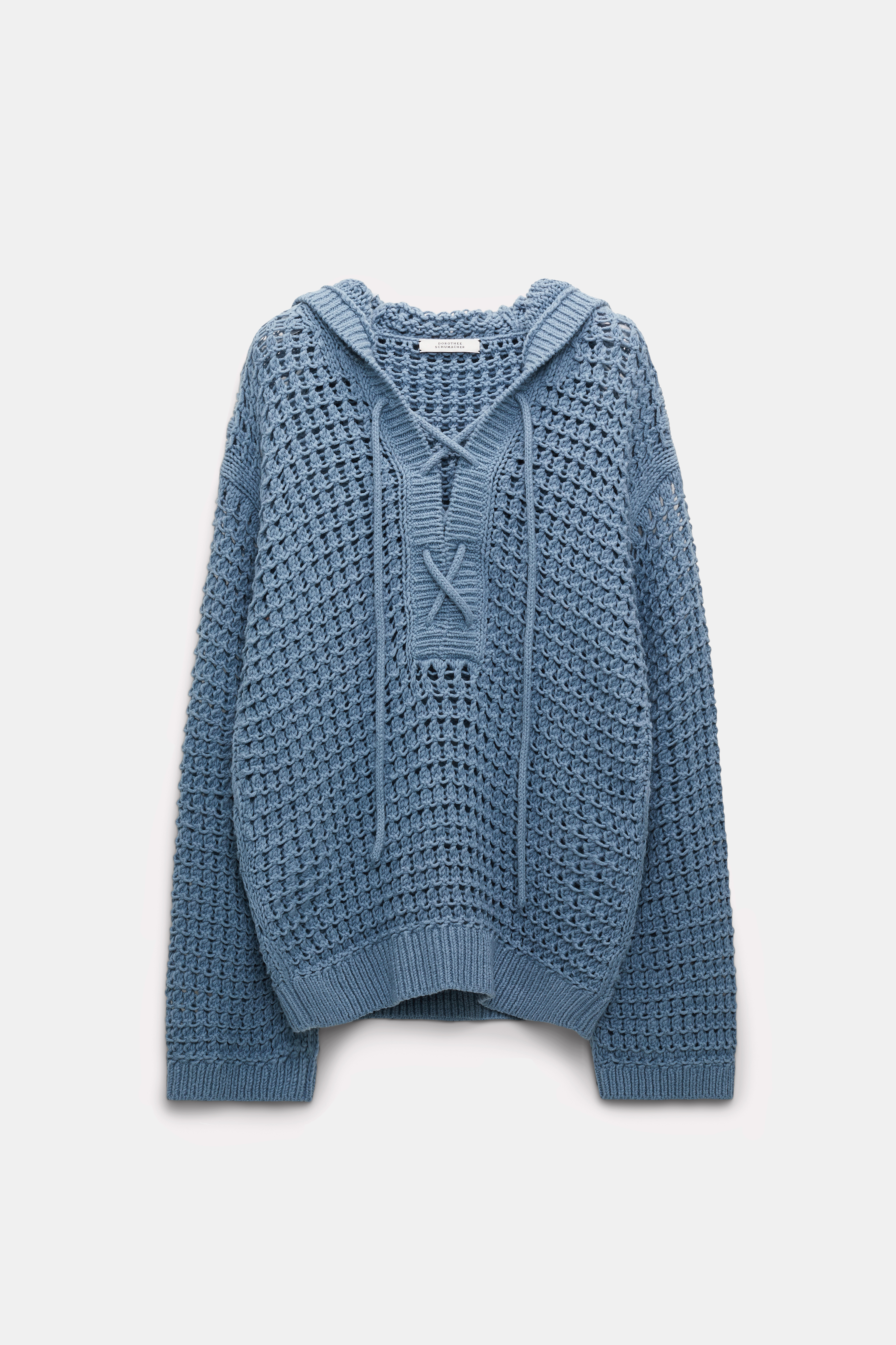 Dorothee Schumacher Cotton blend textured knit hoodie with laced front dark blue