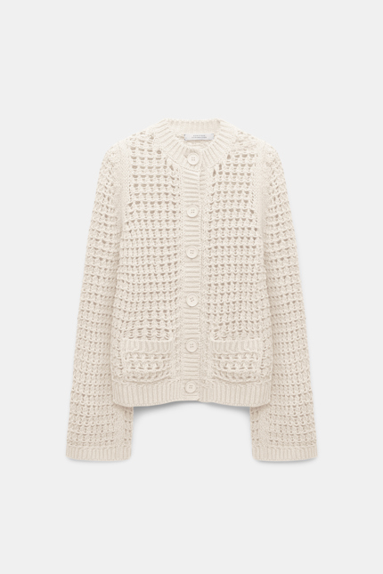 SPORTY CROCHET cardigan Dorothee Schumacher Cardigan aus grafischem Pointellestrick orchid white
