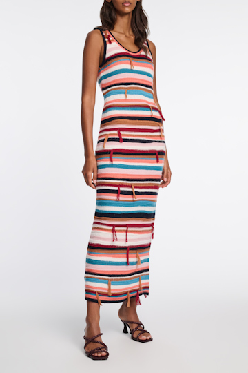 Dorothee Schumacher Striped mixed knit scoop neck dress multicolor stripe