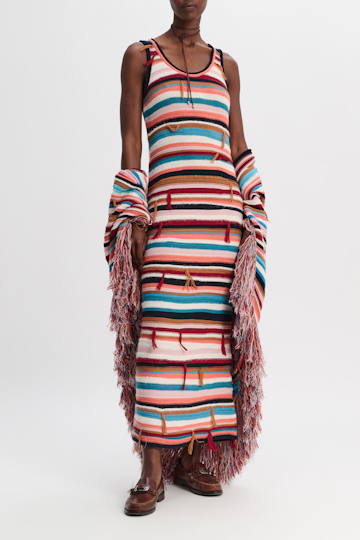 Dorothee Schumacher Striped mixed knit scoop neck dress multicolor stripe