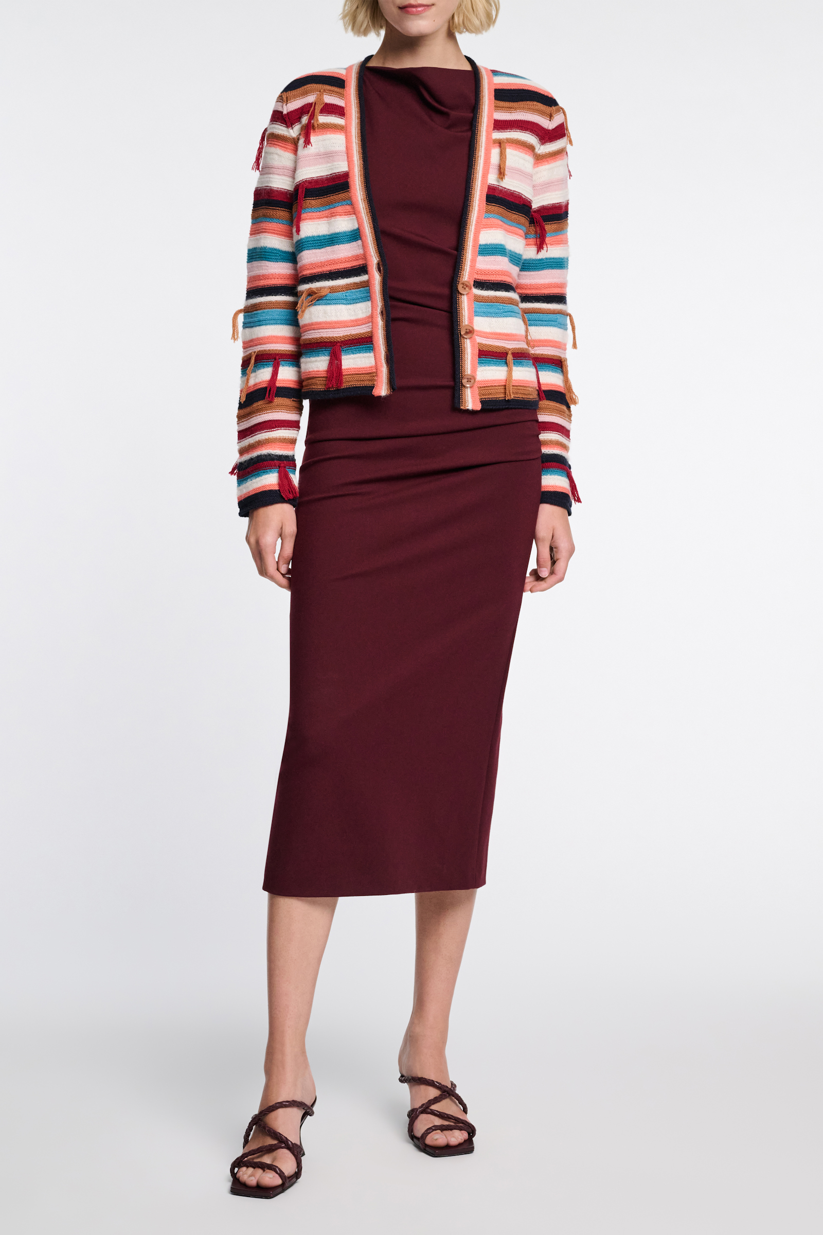 Dorothee Schumacher Striped mixed knit V-neck cardigan multicolor stripe