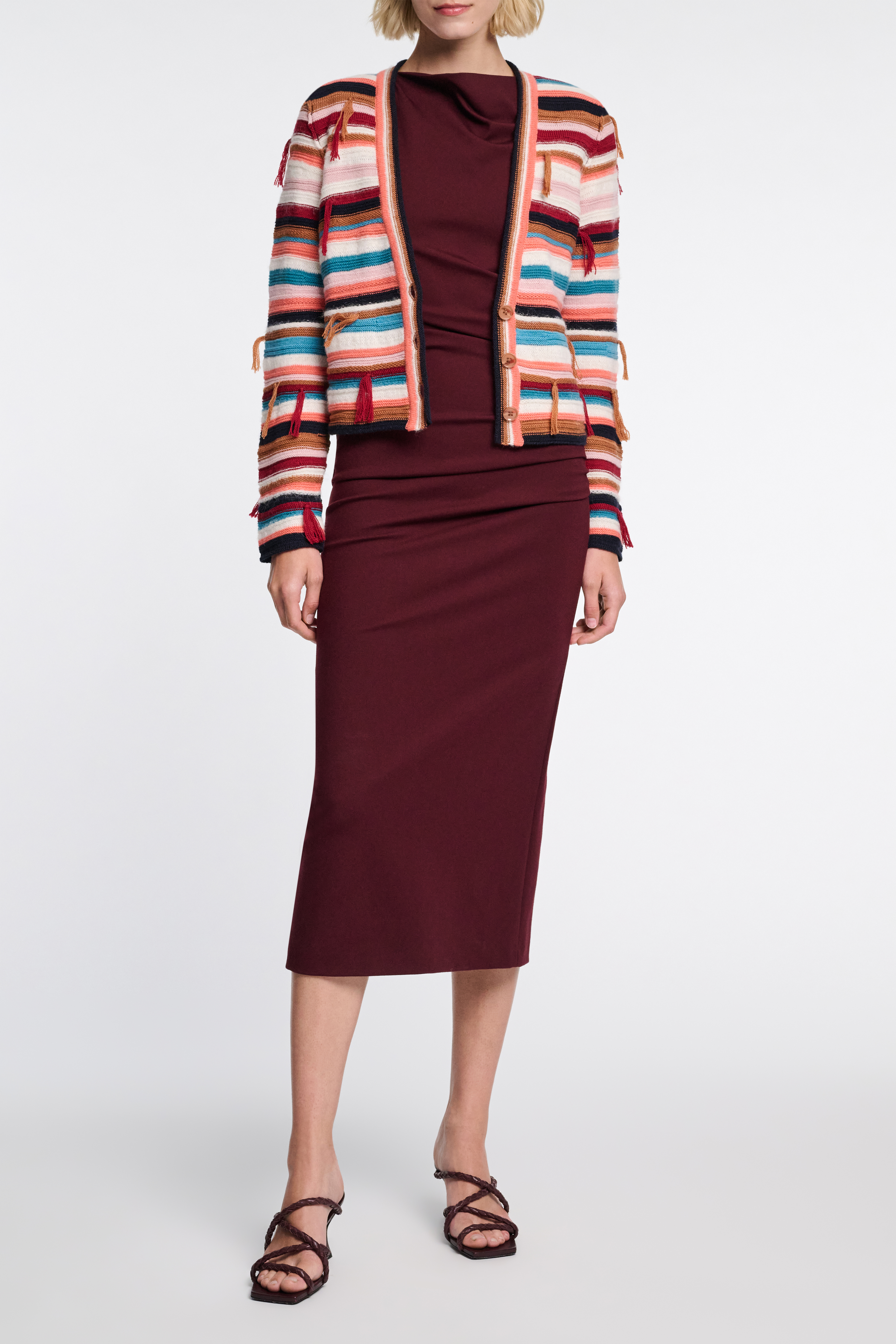 Dorothee Schumacher Striped mixed knit V-neck