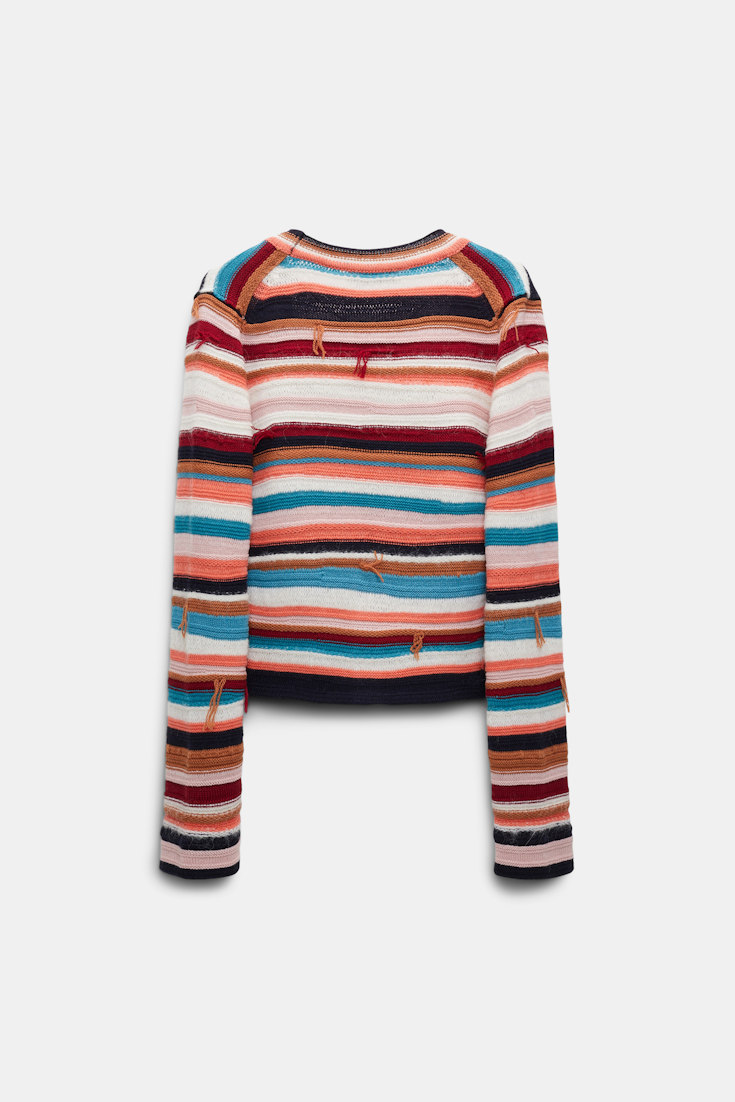 Dorothee Schumacher Striped mixed knit V-neck cardigan multicolor stripe