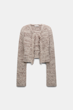 Dorothee Schumacher Metallic cotton-mix cropped cardigan with fringe colorful brown mix