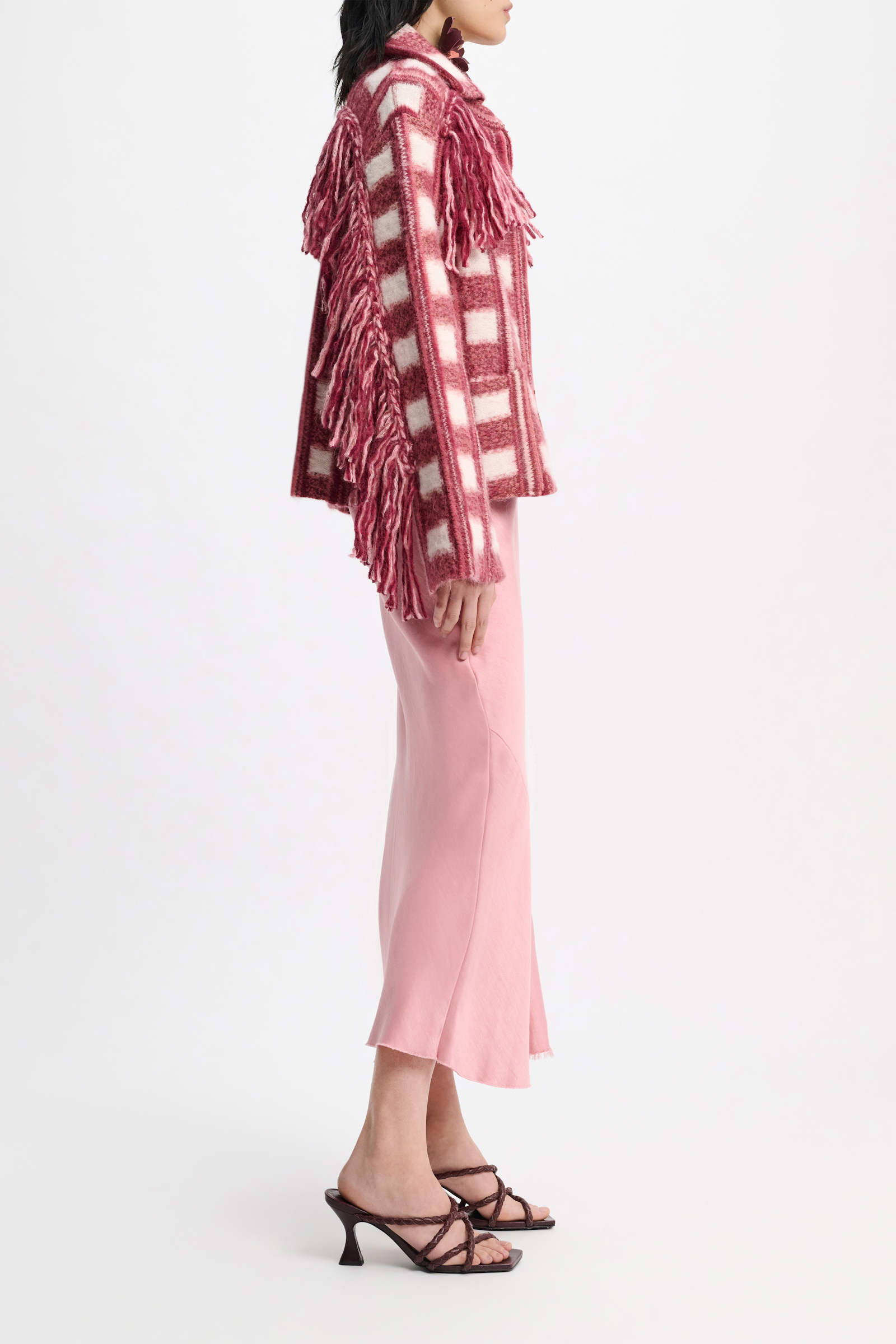 Dorothee Schumacher Karierter Cardigan aus gebürstetem Jacquard pink check mix