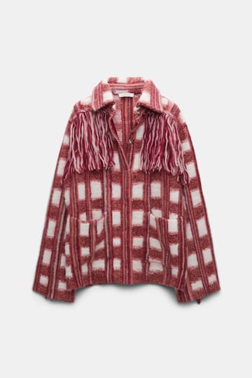 Dorothee Schumacher Cotton blend textured knit hoodie with laced front pink check mix