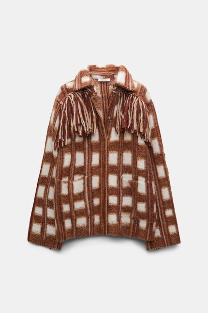 DIZZY CHECK cardigan Dorothee Schumacher Karierter Cardigan aus gebürstetem Jacquard brown and rose check