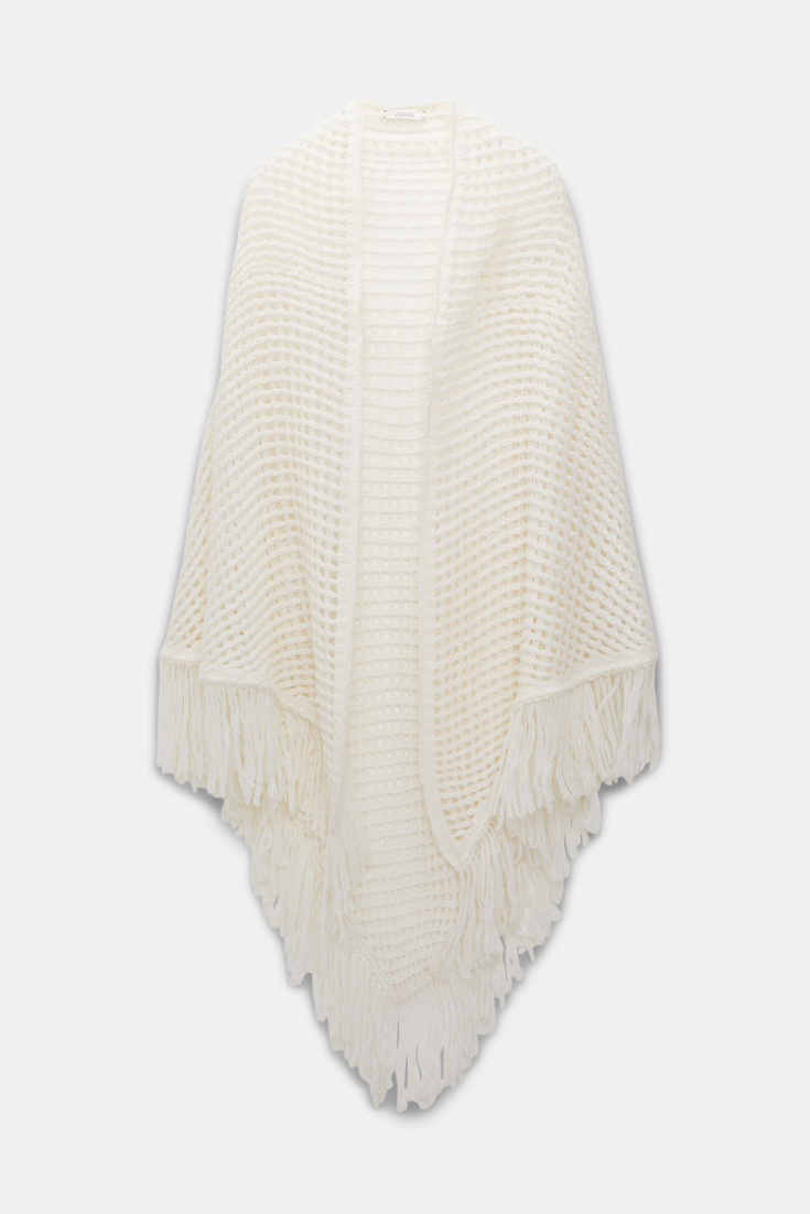 Dorothee Schumacher Merino-cashmere pointelle poncho with fringe trim orchid white