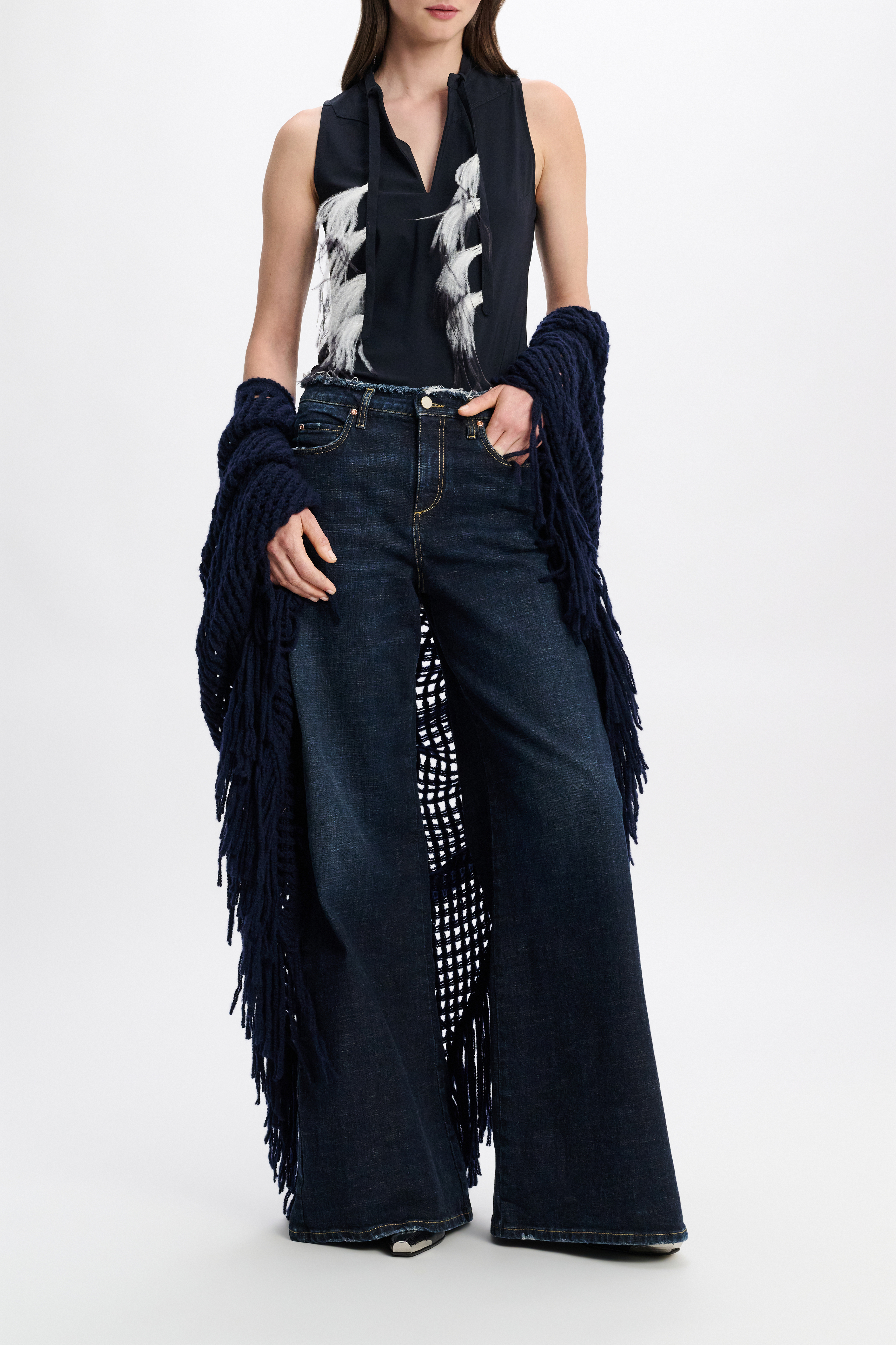 Dorothee Schumacher Merino-cashmere pointelle poncho with fringe