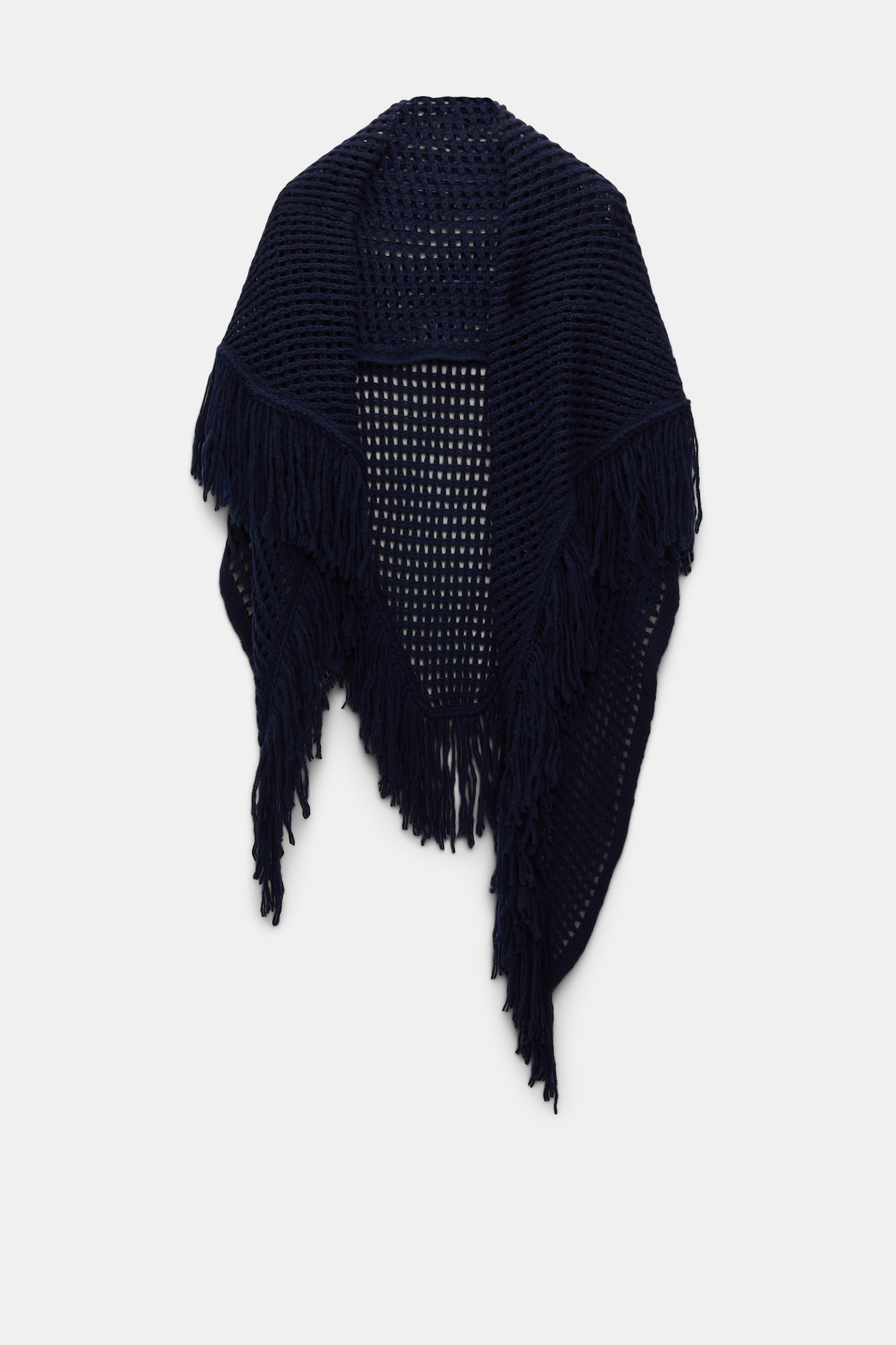 Dorothee Schumacher Merino-cashmere pointelle poncho with fringe trim blue night