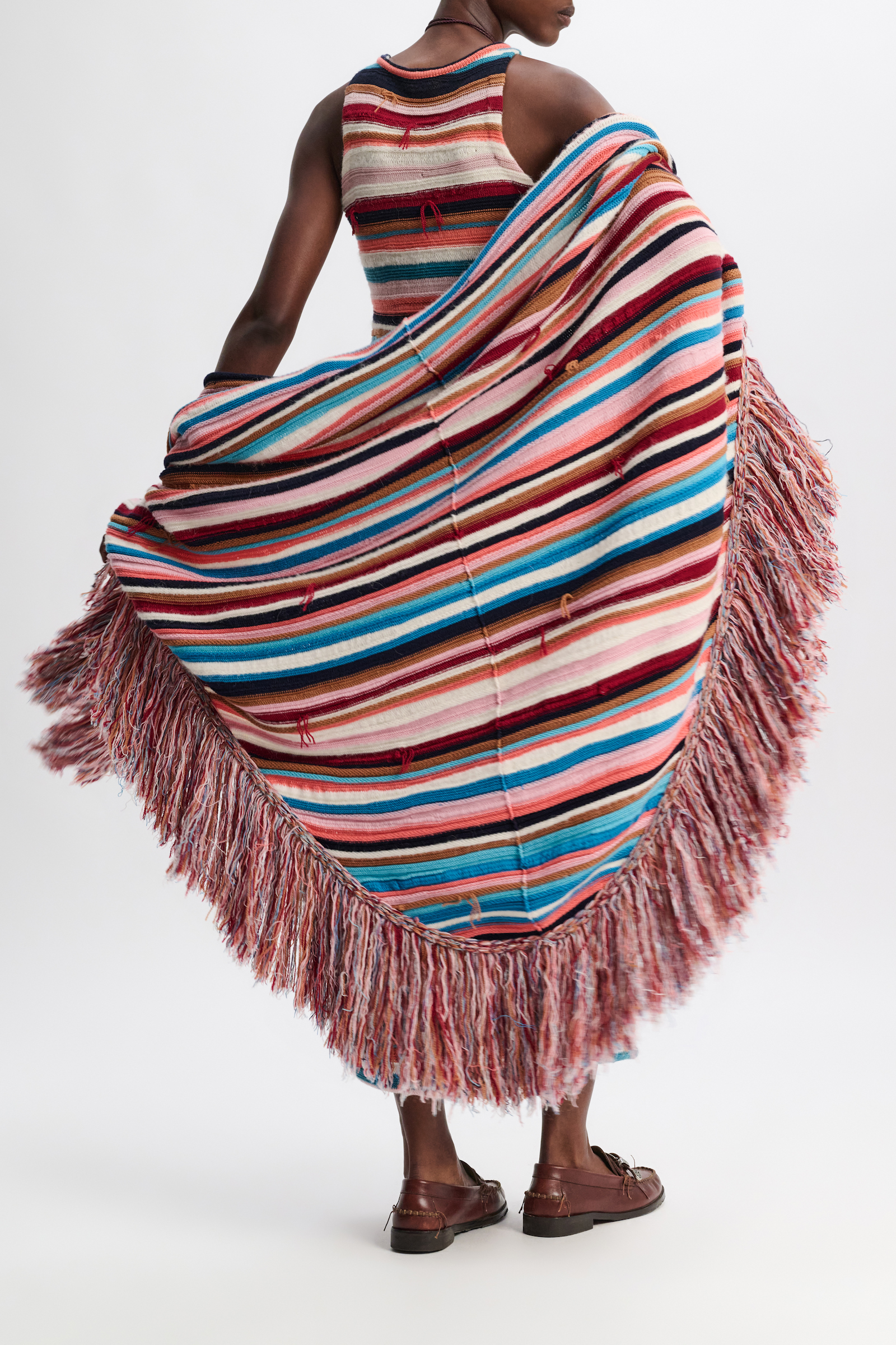 Dorothee Schumacher Striped mixed knit poncho multicolor stripe