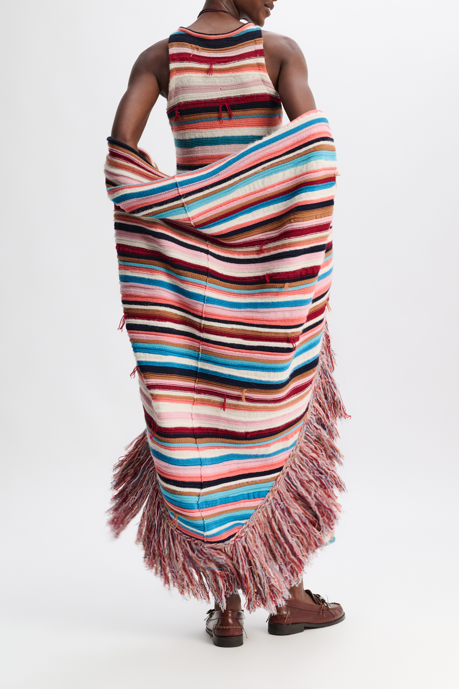 Dorothee Schumacher Striped mixed knit poncho multicolor stripe