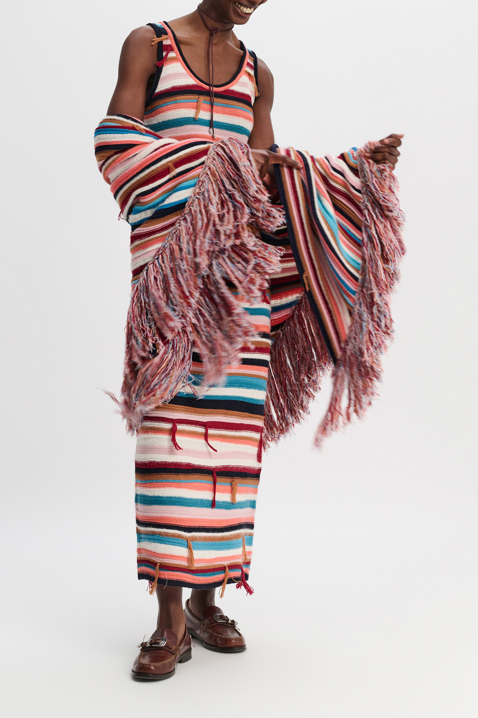 Dorothee Schumacher Striped mixed knit poncho multicolor stripe