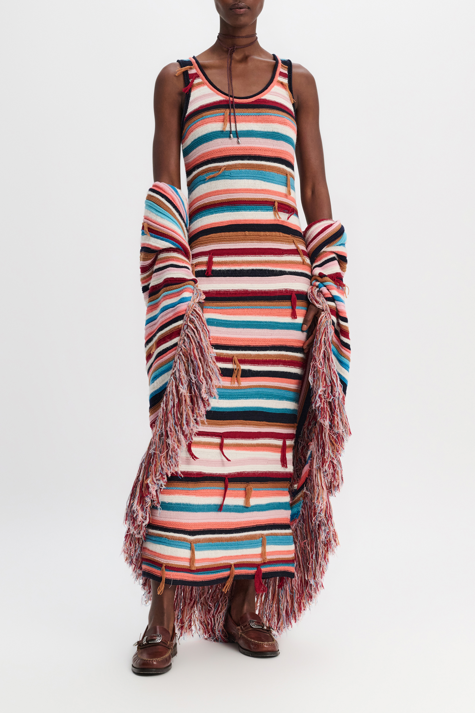 Dorothee Schumacher Striped mixed knit poncho multicolor stripe