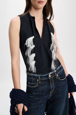 Dorothee Schumacher Top with Western-inspired detailing and removable feather tie true navy