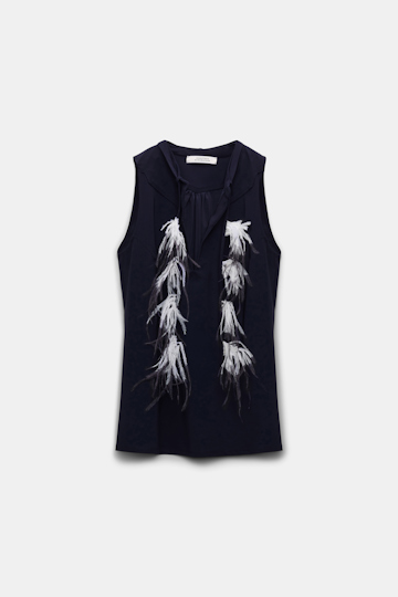 Dorothee Schumacher Top with Western-inspired detailing and removable feather tie true navy