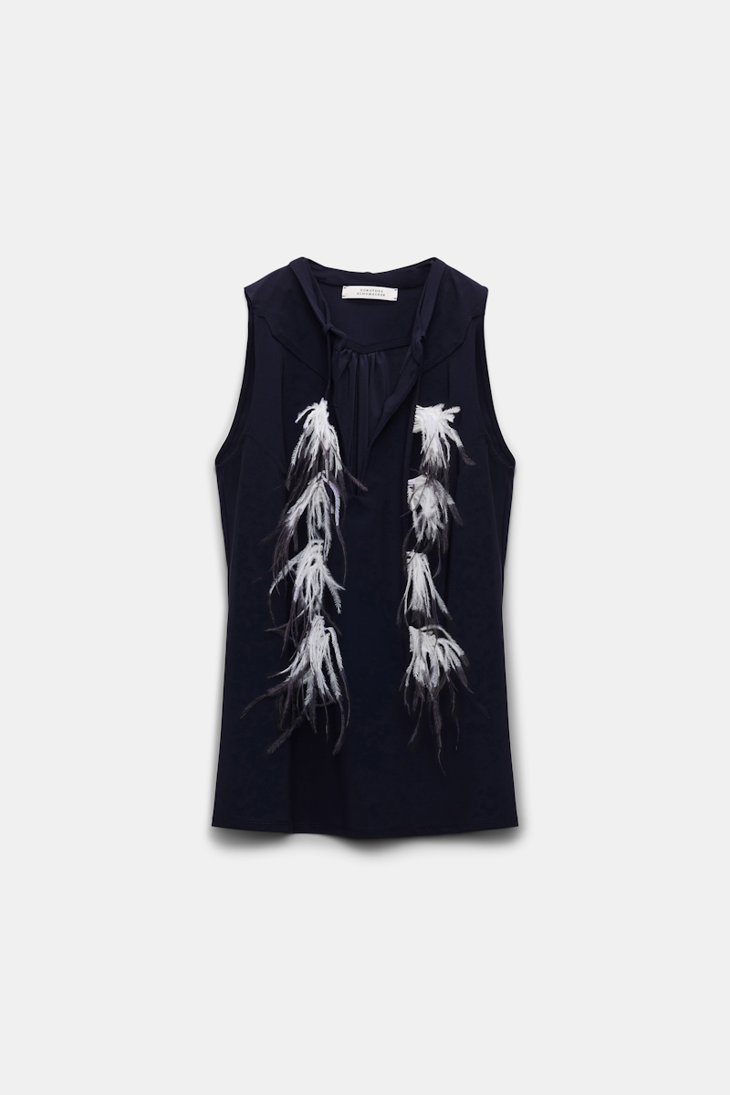 Shop Dorothee Schumacher Top With Western-inspired Detailing And Removable Feather Tie In Blue