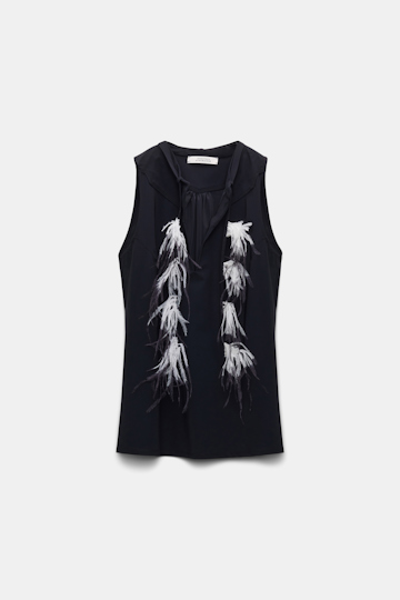 Dorothee Schumacher Top with Western-inspired detailing and removable feather tie pure black