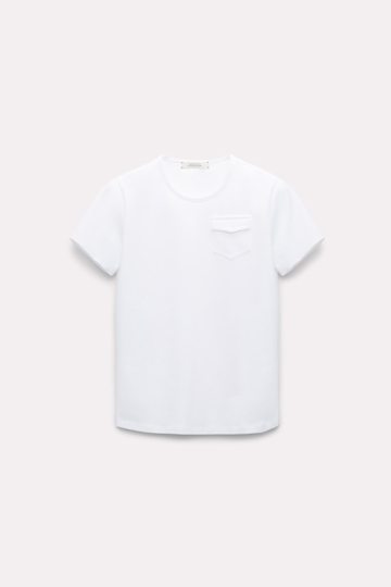 Dorothee Schumacher Round neck T-shirt with mini Western flap pocket camellia white