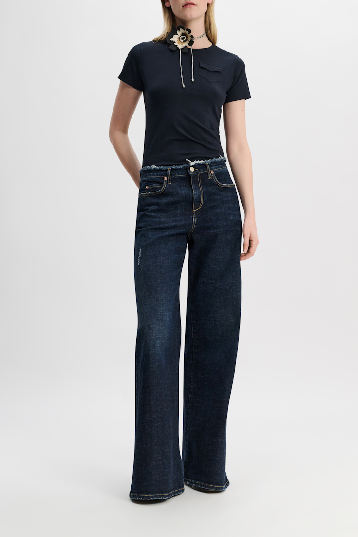 Dorothee Schumacher Round neck T-shirt with mini Western flap pocket true navy