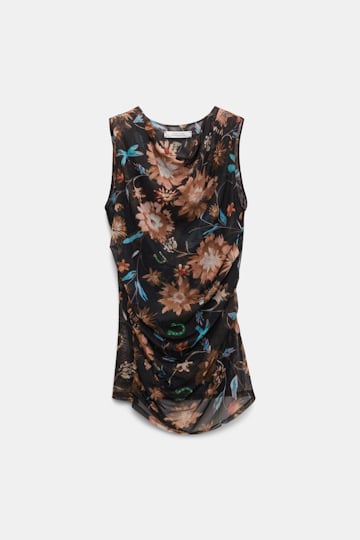 Dorothee Schumacher Mesh jersey tank top with allover lucky floral print dark mix