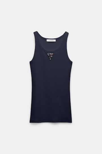 Dorothee Schumacher Fine rib stretch cotton tank top with embellishment detail midnight