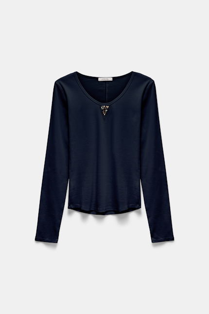 SHADES OF COLOUR shirt Dorothee Schumacher Geripptes Langarmshirt mit Embellishment midnight