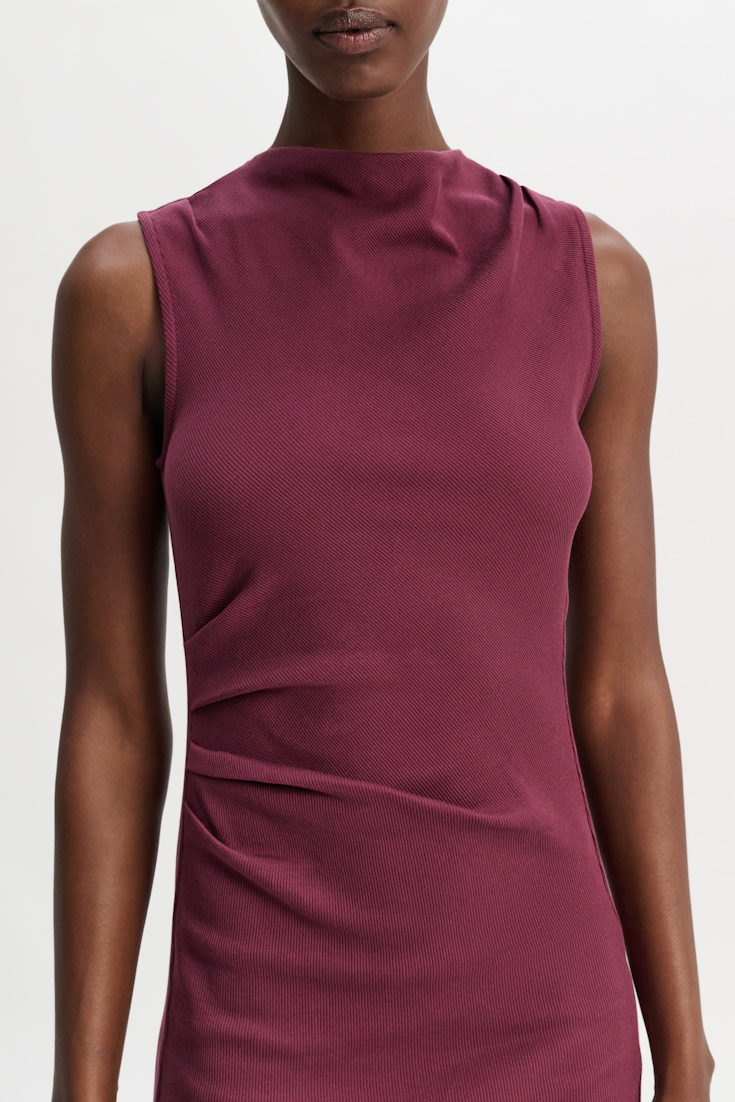 Dorothee Schumacher Fine rib cotton draped midi dress burgundy