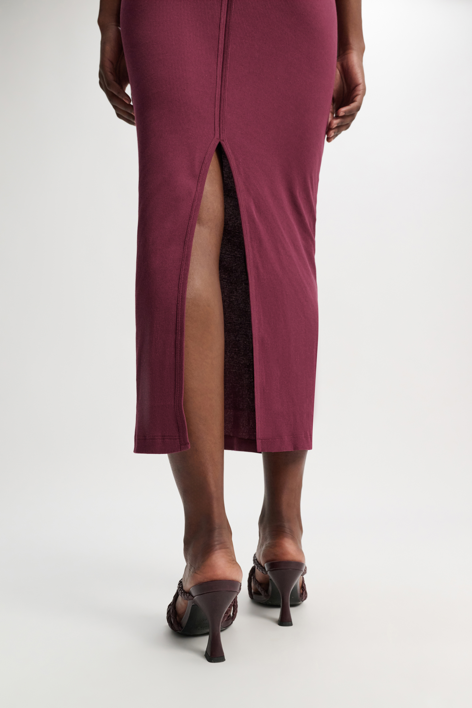 Dorothee Schumacher Fine rib cotton draped midi dress burgundy