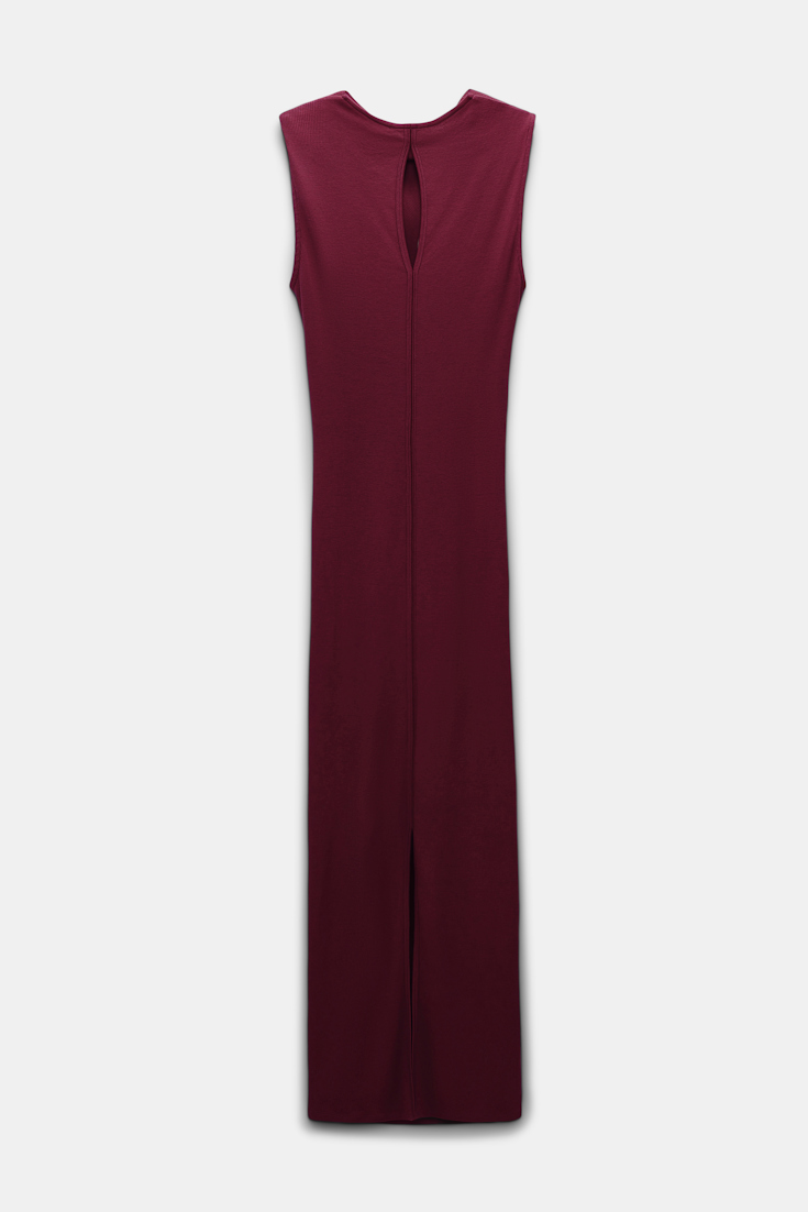 Dorothee Schumacher Fine rib cotton draped midi dress burgundy