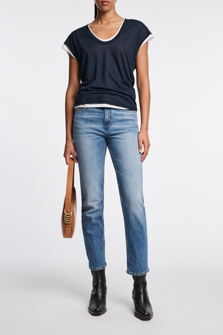 Dorothee Schumacher Double-layer sleeveless top with draped shoulders dark navy