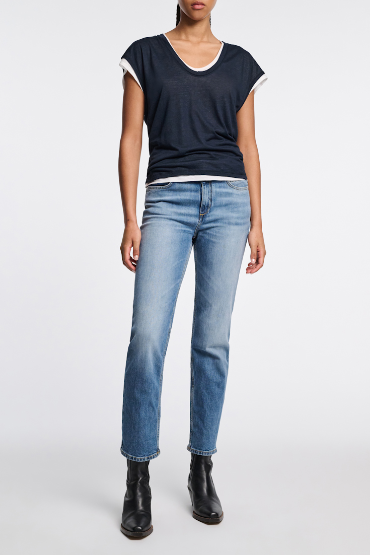 Dorothee Schumacher Double-layer sleeveless top with draped shoulders dark navy
