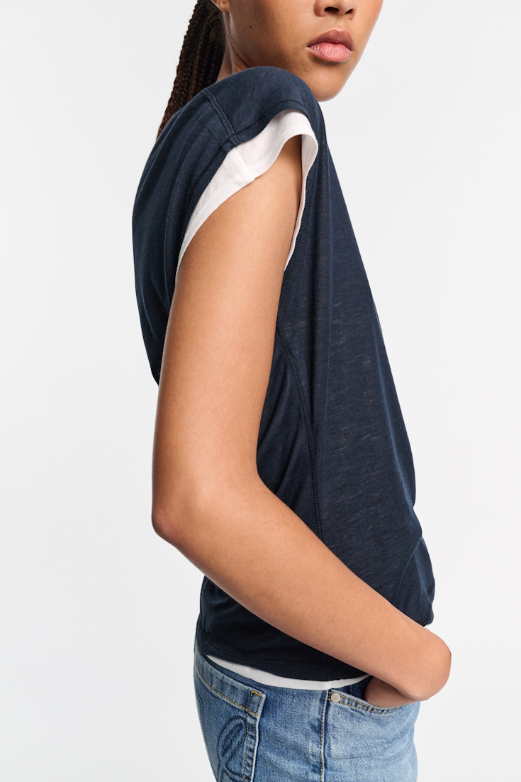 Dorothee Schumacher Double-layer sleeveless top with draped shoulders dark navy