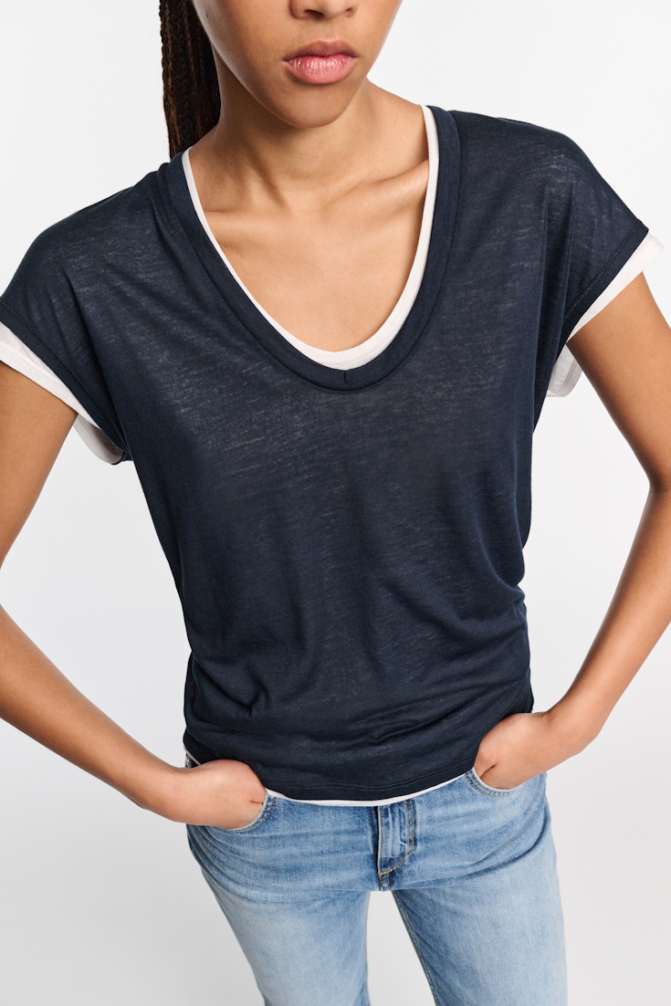 Dorothee Schumacher Double-layer sleeveless top with draped shoulders dark navy