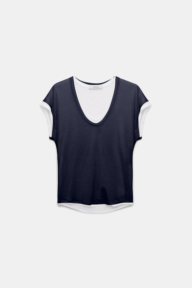 Dorothee Schumacher Double-layer sleeveless top with draped shoulders dark navy