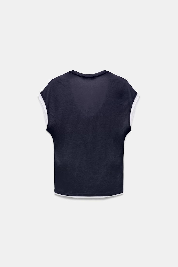Dorothee Schumacher Double-layer sleeveless top with draped shoulders dark navy