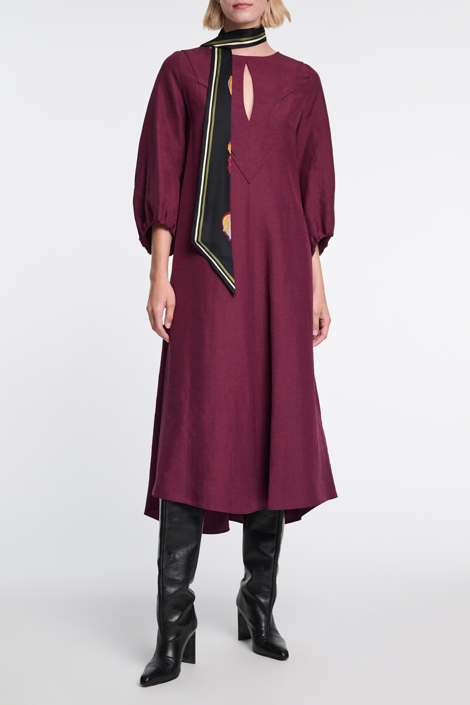 Dorothee Schumacher Western-inspired mid-length dress in technical linen burgundy