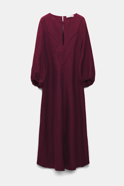 SUMMER CRUISE dress Dorothee Schumacher Kleid aus technischem Leinen burgundy