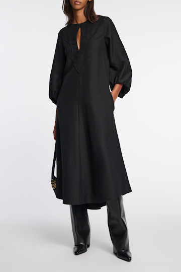 Dorothee Schumacher Western-inspired mid-length dress in technical linen pure black